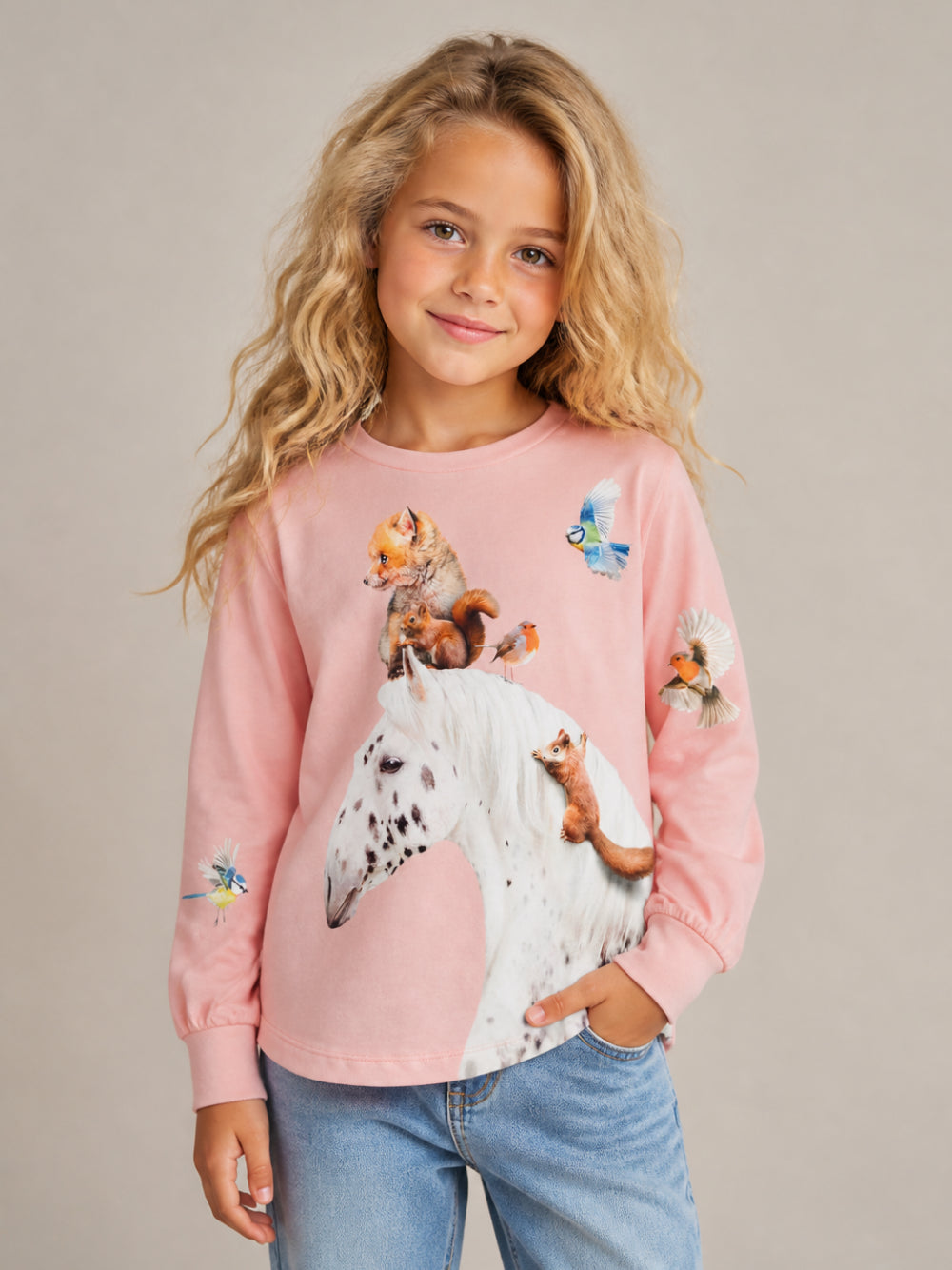 T-shirt per bambina Molo Kids rosa a maniche lunghe 2W26A411 5751 MOLO KIDS 