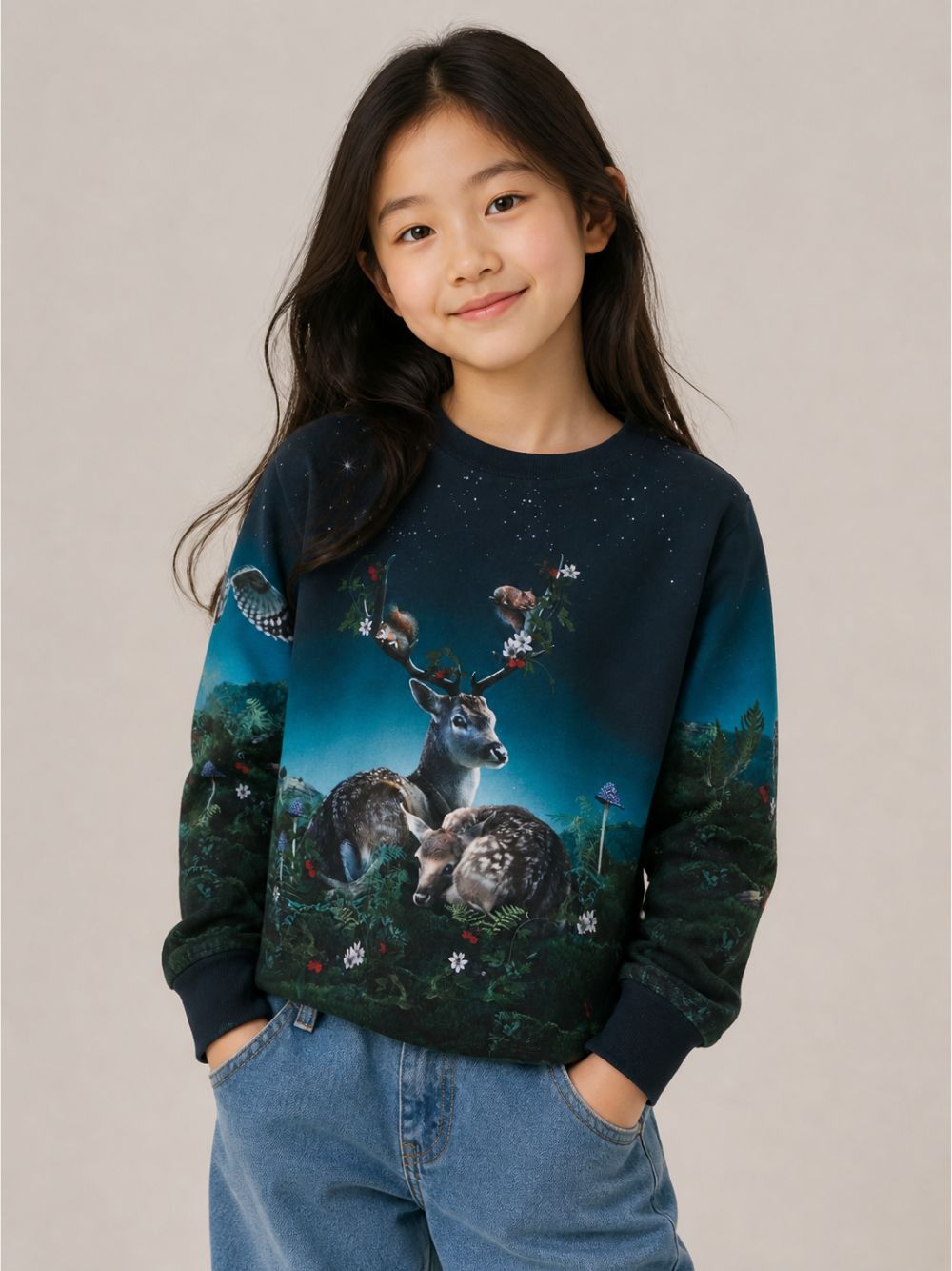 Felpa per bambina Molo Kids blu con stampa grafica animali 2W26A411 5794 MOLO KIDS 