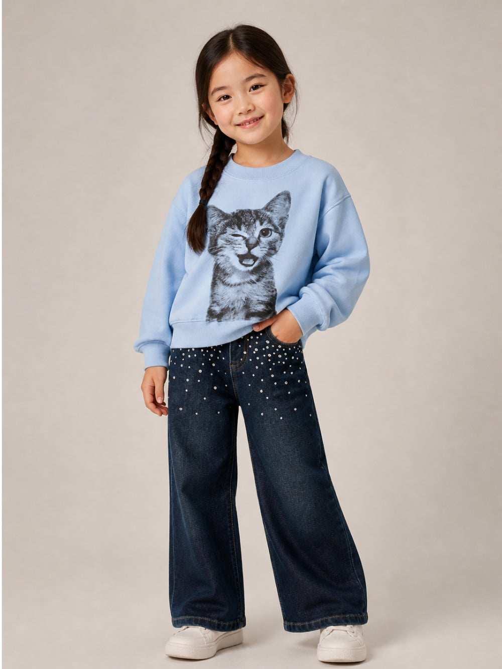 Jeans per bambina Molo Kids denim con decorazione con strass 2W26I113 5861 MOLO KIDS 