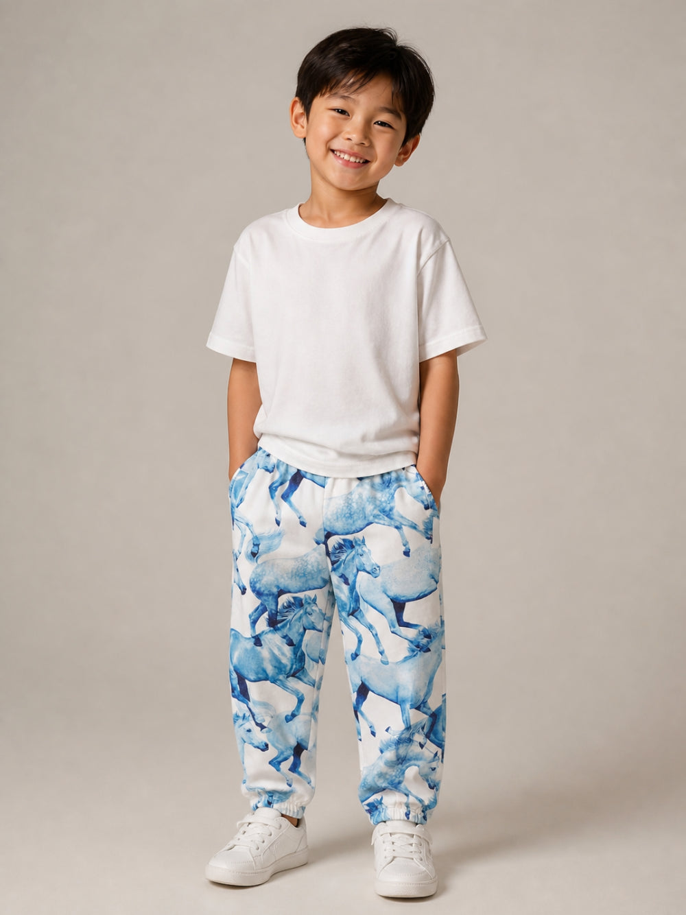 Pantaloni sportivi Adan per bambino Molo Kids blu con stampa grafica cavalli 2W26I201 5740 MOLO KIDS 