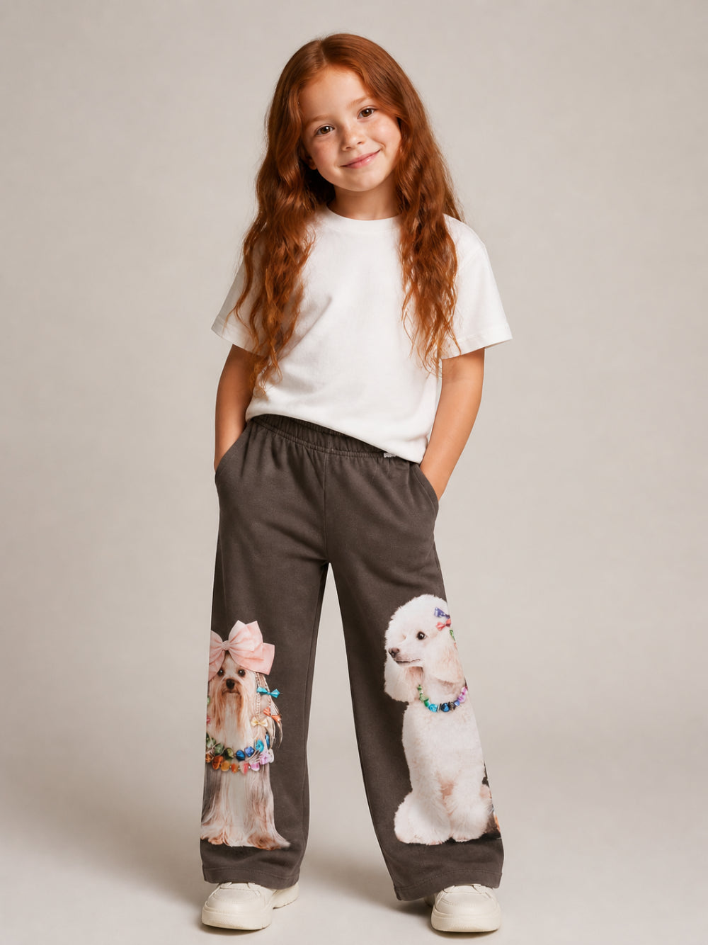 Pantaloni per bambina Molo Kids marrone con stampa grafica cani 2W26I210 5758 MOLO KIDS 