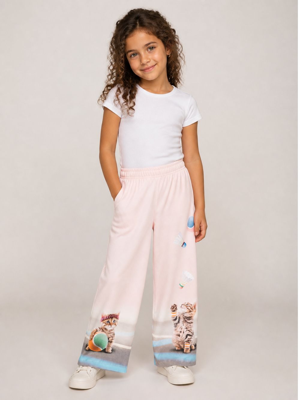 Pantaloni per bambina Molo Kids rosa con stampa grafica gattini 2W26I211 5803 MOLO KIDS 