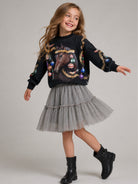 Felpa per bambina Molo nera con stampa grafica 2W26J202 5796 MOLO KIDS 