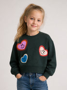 Felpa per bambina Molo verde con applicazioni cuore 2W26J210 5721 MOLO KIDS 