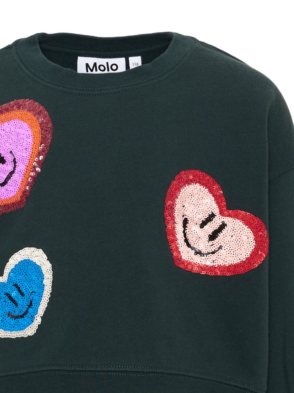 Felpa per bambina Molo verde con applicazioni cuore 2W26J210 5721 MOLO KIDS 
