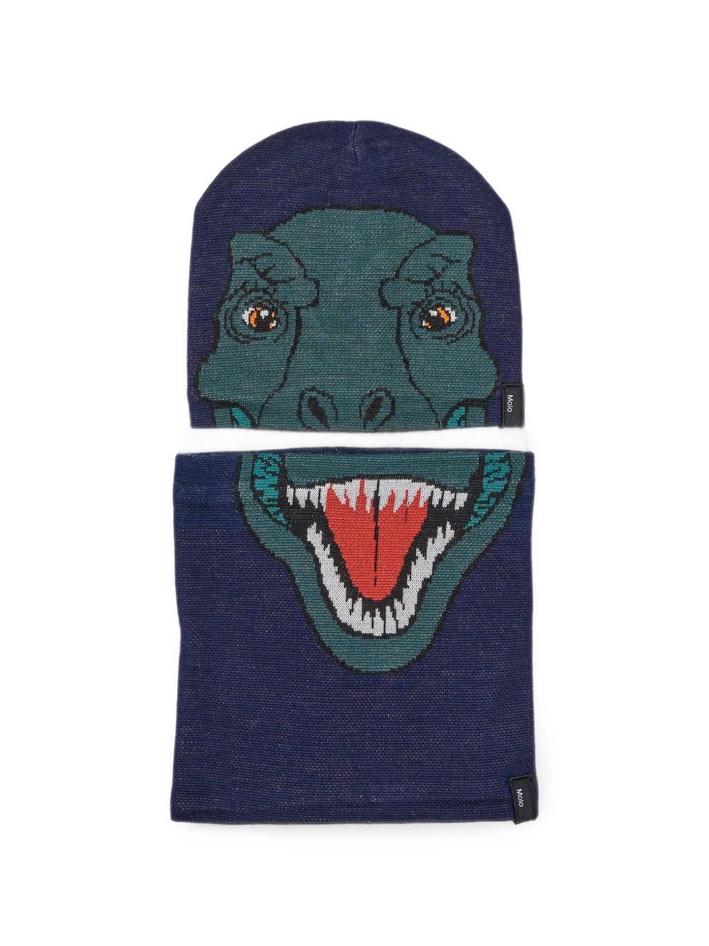 Set berretto e snood Kleo per bambini Molo blu con intarsio dinosauro 7W26S302 4015 MOLO KIDS 