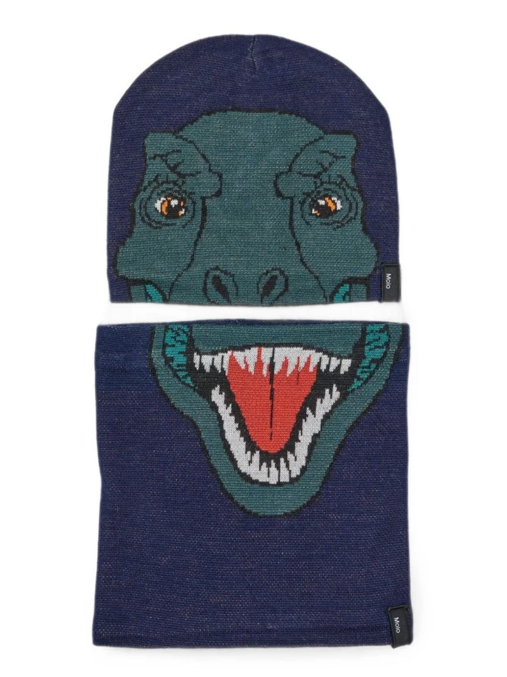 Set berretto e snood Kleo per bambini Molo blu con intarsio dinosauro 7W26S302 4015 MOLO KIDS 