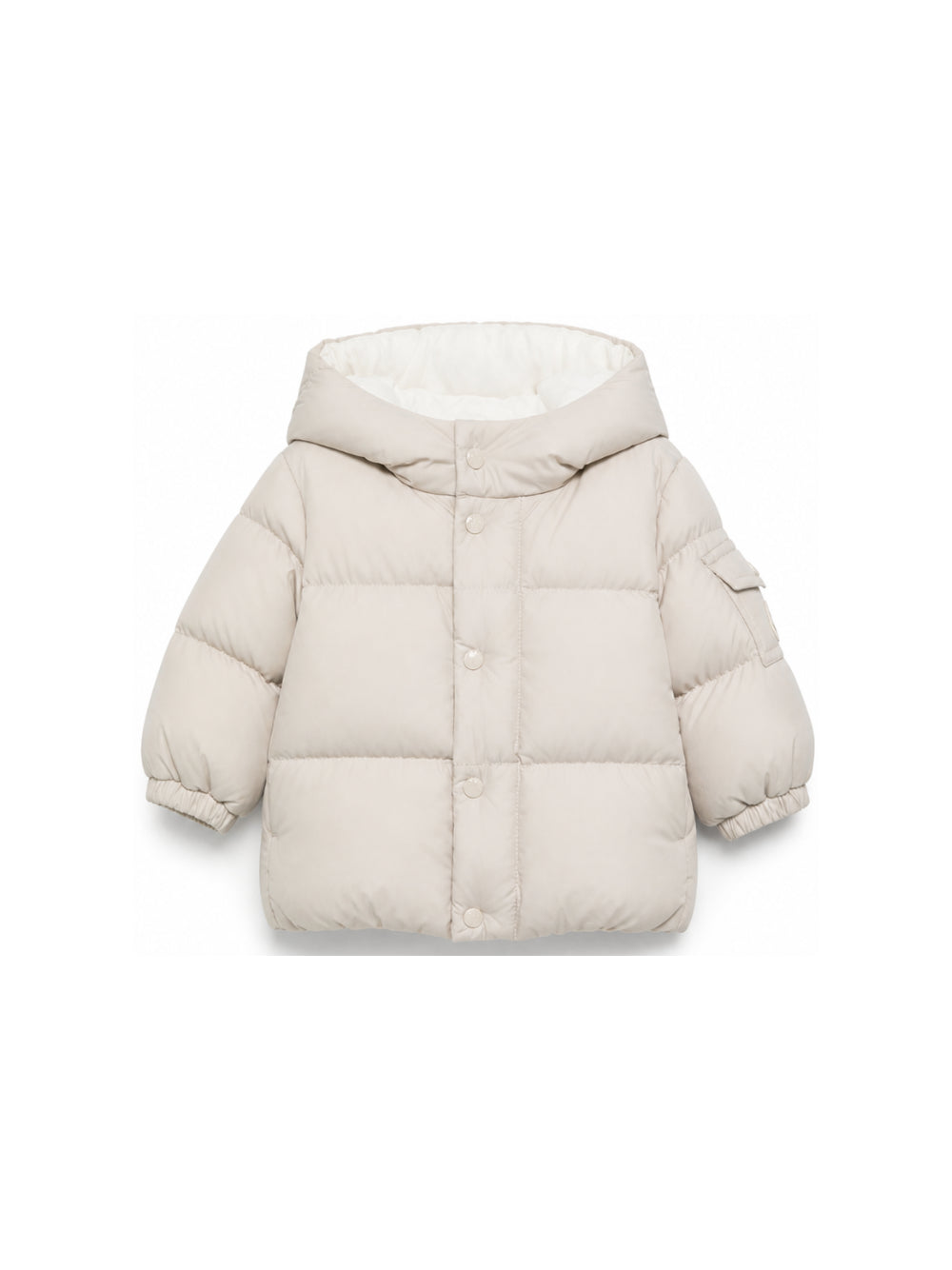 Giubbino per neonato Moncler Enfant beige chiaro con patch logo sulla manica L29511A00001597YW 20N MONCLER KIDS 