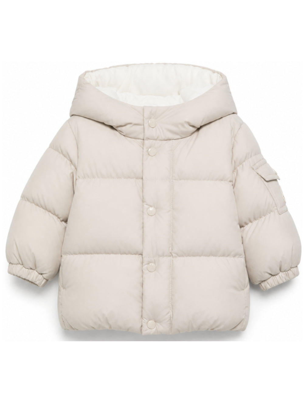 Giubbino per neonato Moncler Enfant beige chiaro con patch logo sulla manica L29511A00001597YW 20N MONCLER KIDS 
