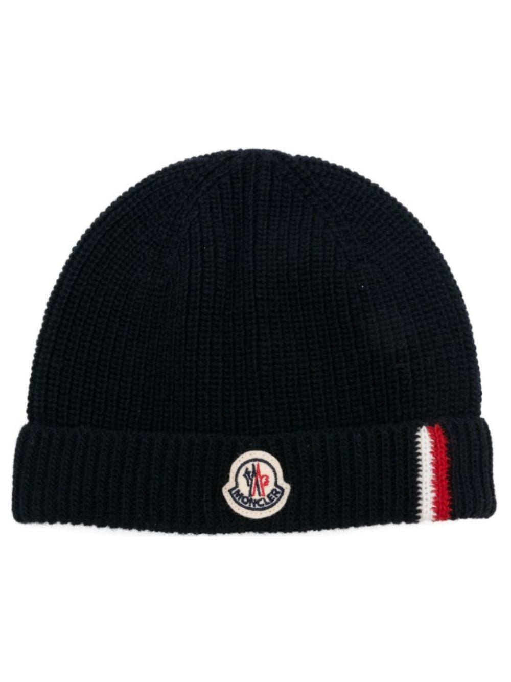 Berretto per neonato Moncler Enfant blu a coste con applicazione L29513B00007M1241 742 MONCLER KIDS 