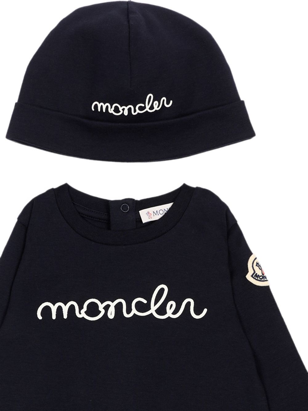 Tutina e berretto per neonati Moncler Kids blu con ricamo logo sul davanti L29518P000018392E 778 MONCLER KIDS 