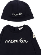 Tutina e berretto per neonati Moncler Kids blu con ricamo logo sul davanti L29518P000018392E 778 MONCLER KIDS 