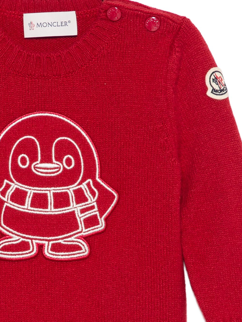 Maglione per neonato Moncler Kids rosso con motivo pinguino L29519C00002M4281 457 MONCLER KIDS 