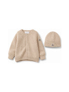 Set cardigan e berretto per neonati Moncler Kids beige con applicazione logo L29519E00001M4281 21E MONCLER KIDS 