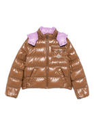 Giubbino imbottito per bambina Moncler Kids marrone con cappuccio a contrasto L29541A00003597EU 253 MONCLER KIDS 