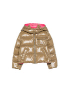 Giubbino imbottito per bambina Moncler Kids marrone con cappuccio a contrasto L29541A00003597EU 82E MONCLER KIDS 