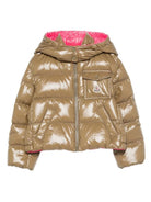 Giubbino imbottito per bambina Moncler Kids marrone con cappuccio a contrasto L29541A00003597EU 82E MONCLER KIDS 