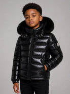 Piumino Badyf per bambino Moncler Kids nero con cappuccio con bordo in finta pelliccia L29541A00054597Z8 999 MONCLER KIDS 