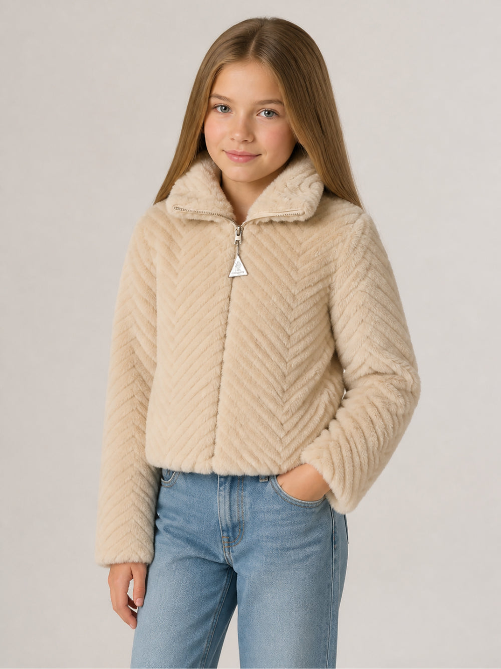 Giubbino Erla per bambina Moncler Enfant beige con collo rialzato L29541A0007189BFI 268 MONCLER KIDS 