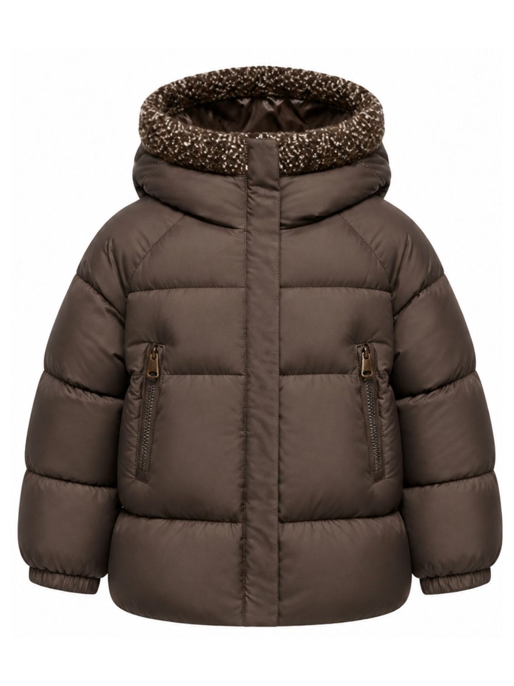 Piumino Duilla per bambina Moncler Kids marrone con cappuccio con finitura in maglia L29541A00102597YW 258 MONCLER KIDS 