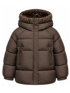 Piumino Duilla per bambina Moncler Kids marrone con cappuccio con finitura in maglia L29541A00102597YW 258 MONCLER KIDS 