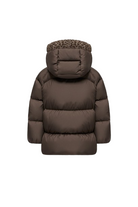 Piumino Duilla per bambina Moncler Kids marrone con cappuccio con finitura in maglia L29541A00102597YW 258 MONCLER KIDS 
