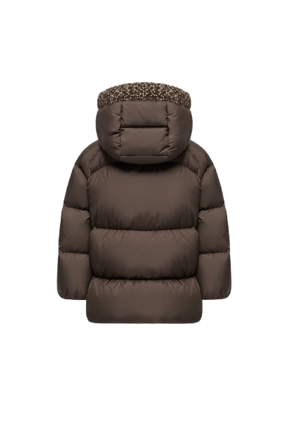 Piumino Duilla per bambina Moncler Kids marrone con cappuccio con finitura in maglia L29541A00102597YW 258 MONCLER KIDS 