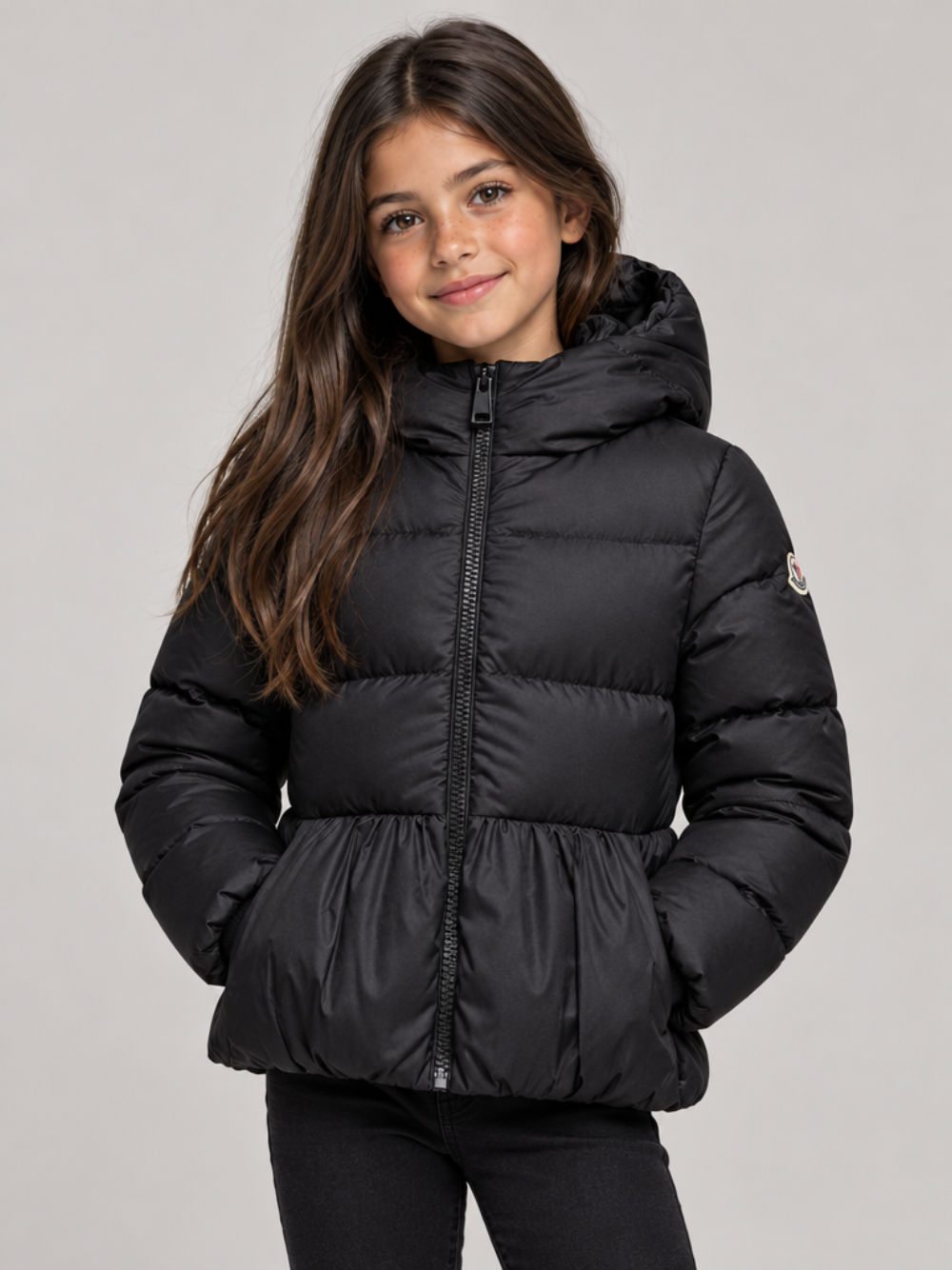 Giubbino Elizaveta per bambina Moncler Kids nero con orlo arricciato L29541A00119597YW 999 MONCLER KIDS 