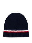 Berretto per bambino Moncler Enfant blu a righe con applicazione L29543B00001M4281 745 MONCLER KIDS 