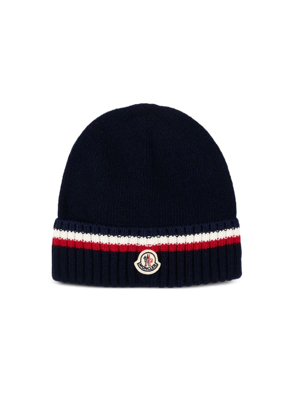 Berretto per bambino Moncler Enfant blu a righe con applicazione L29543B00001M4281 745 MONCLER KIDS 