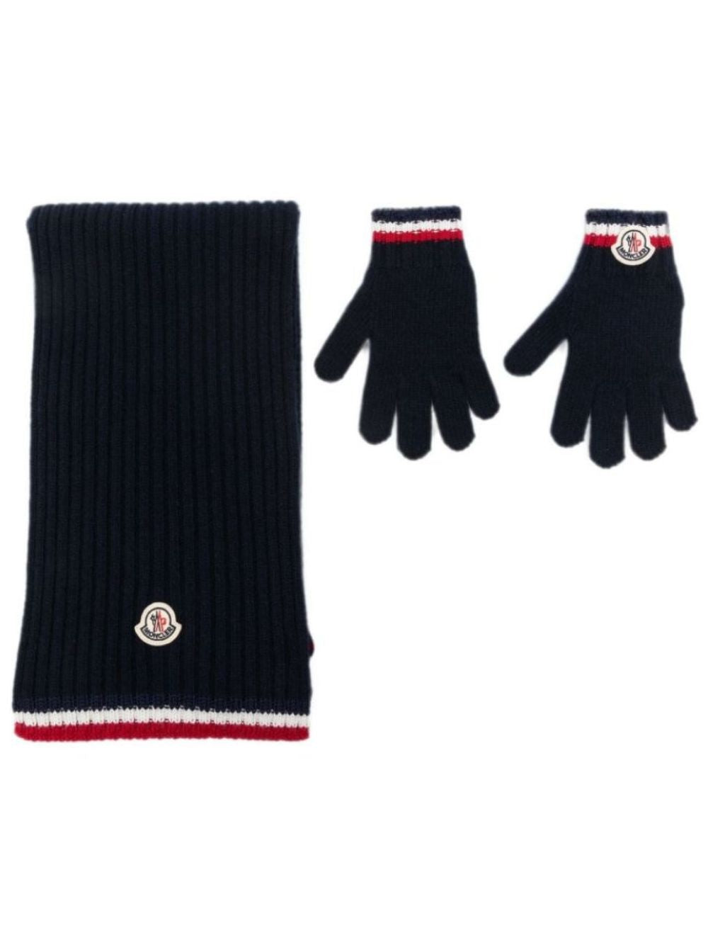 Set sciarpa e guanti per bambini Moncler Enfant blu con logo ricamato L29543G00002M4281 745 MONCLER KIDS 