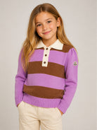 Maglione per bambina Moncler Kids viola e marrone con motivo a righe L29549A00001M4281 P52 MONCLER KIDS 