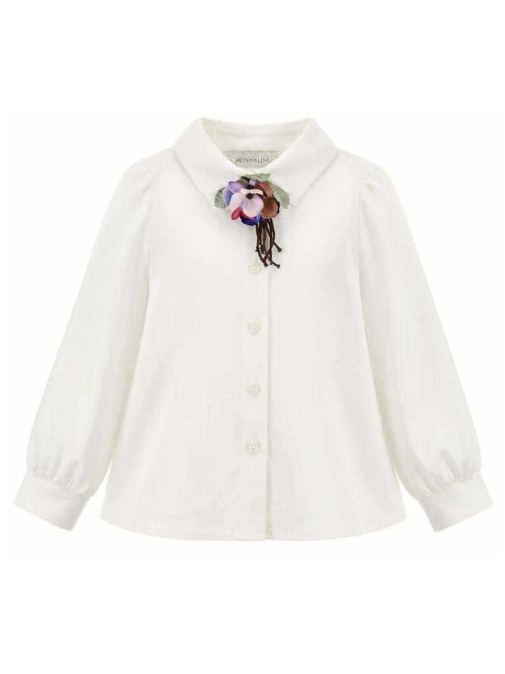 Camicia per bambina Monnalisa Kids bianca con applicazione fiori sul collo 11H300 8109 0001 MONNALISA KIDS 