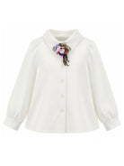 Camicia per bambina Monnalisa Kids bianca con applicazione fiori sul collo 11H300 8109 0001 MONNALISA KIDS 