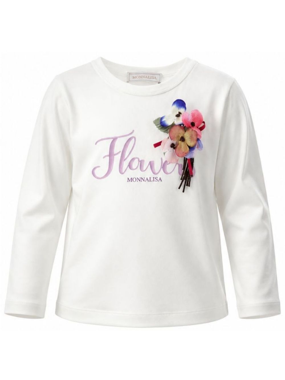T-shirt per bambina Monnalisa Kids bianca con applicazione a fiori 11H608 8201 0001 MONNALISA KIDS 