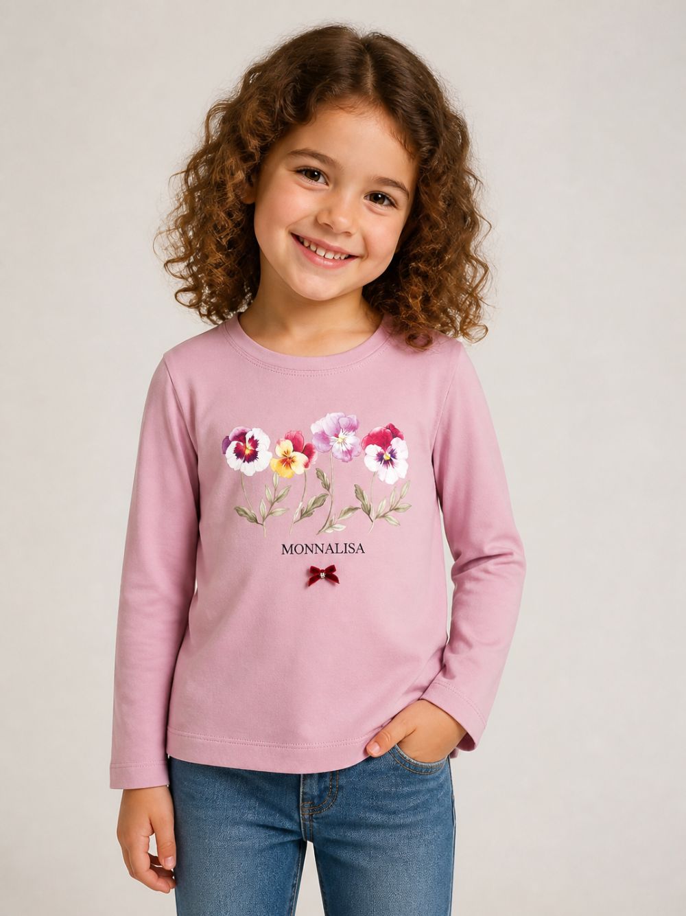 T-shirt per bambina Monnalisa Kids rosa con stampa a fiori 11H615 8201 0063 MONNALISA KIDS 
