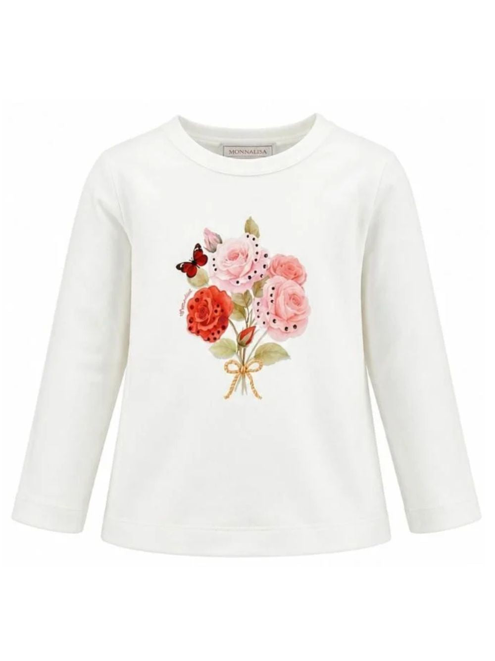 T-shirt per bambina Monnalisa Kids bianca con stampa fiori sul davanti 11H616NP 8201 0001 MONNALISA KIDS 