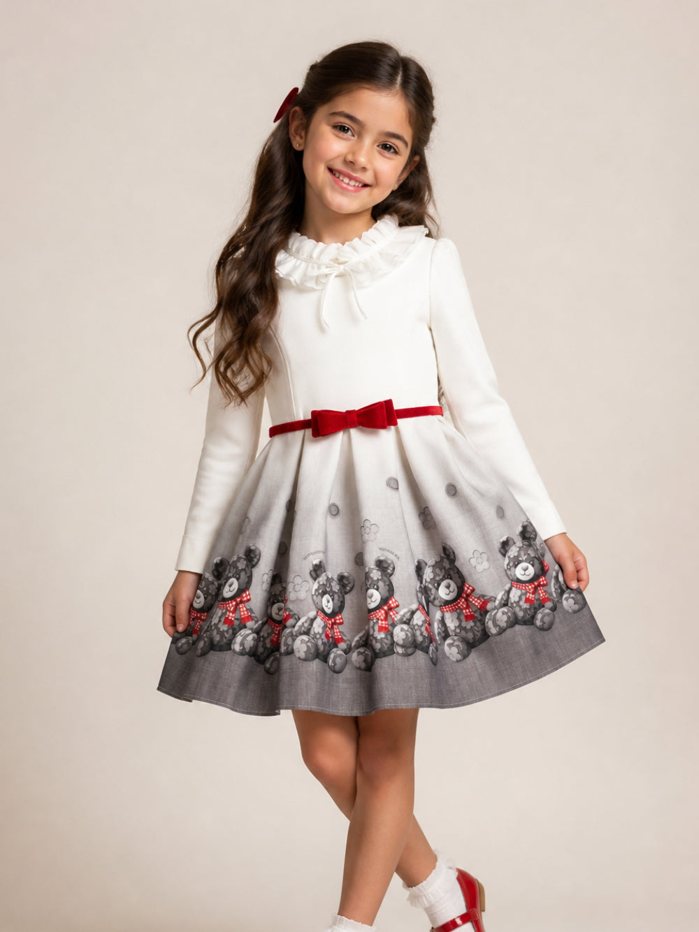 Abito per bambina Monnalisa Kids bianco con stampa orsetto all-over 11H909 8669 0031 MONNALISA KIDS 