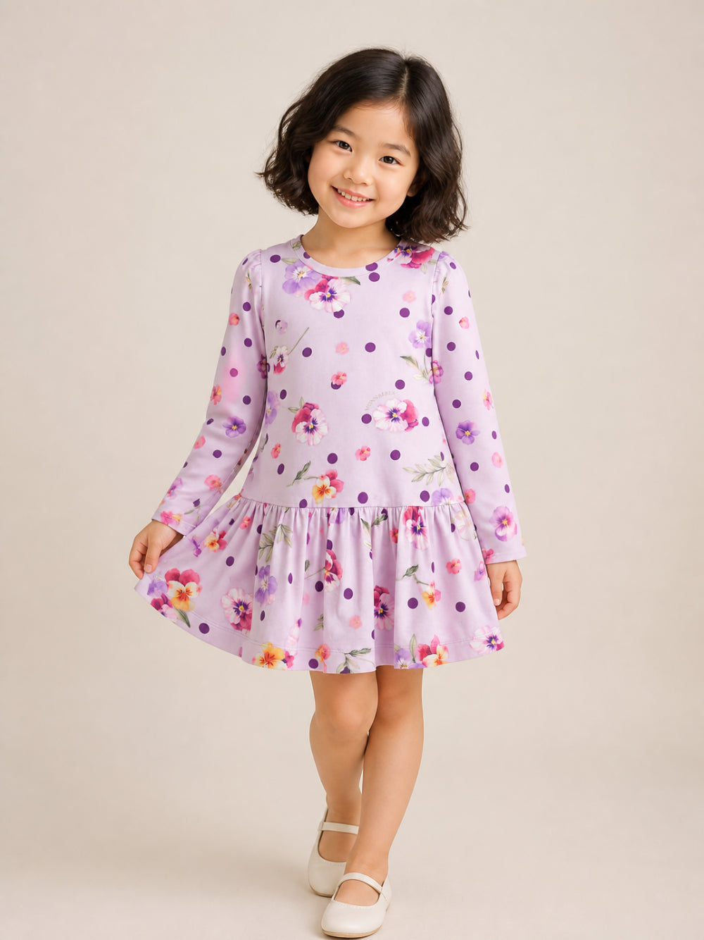 Abito per bambina Monnalisa Kids lilla con stampa a fiori e pois 11H911NP 8653 0063 MONNALISA KIDS 