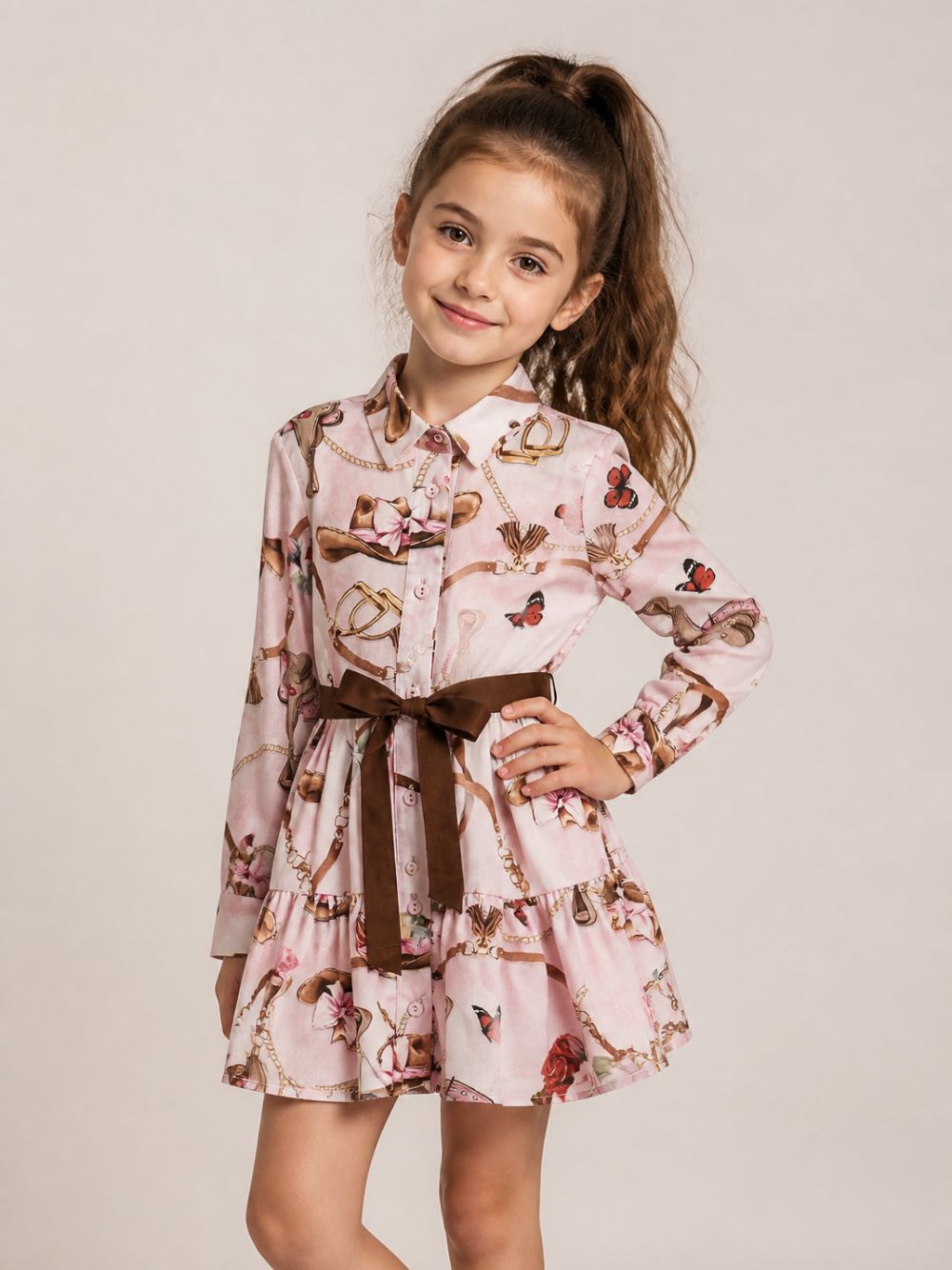 Abito per bambina Monnalisa Kids rosa con stampa grafica all-over 11H912 8622 094F MONNALISA KIDS 