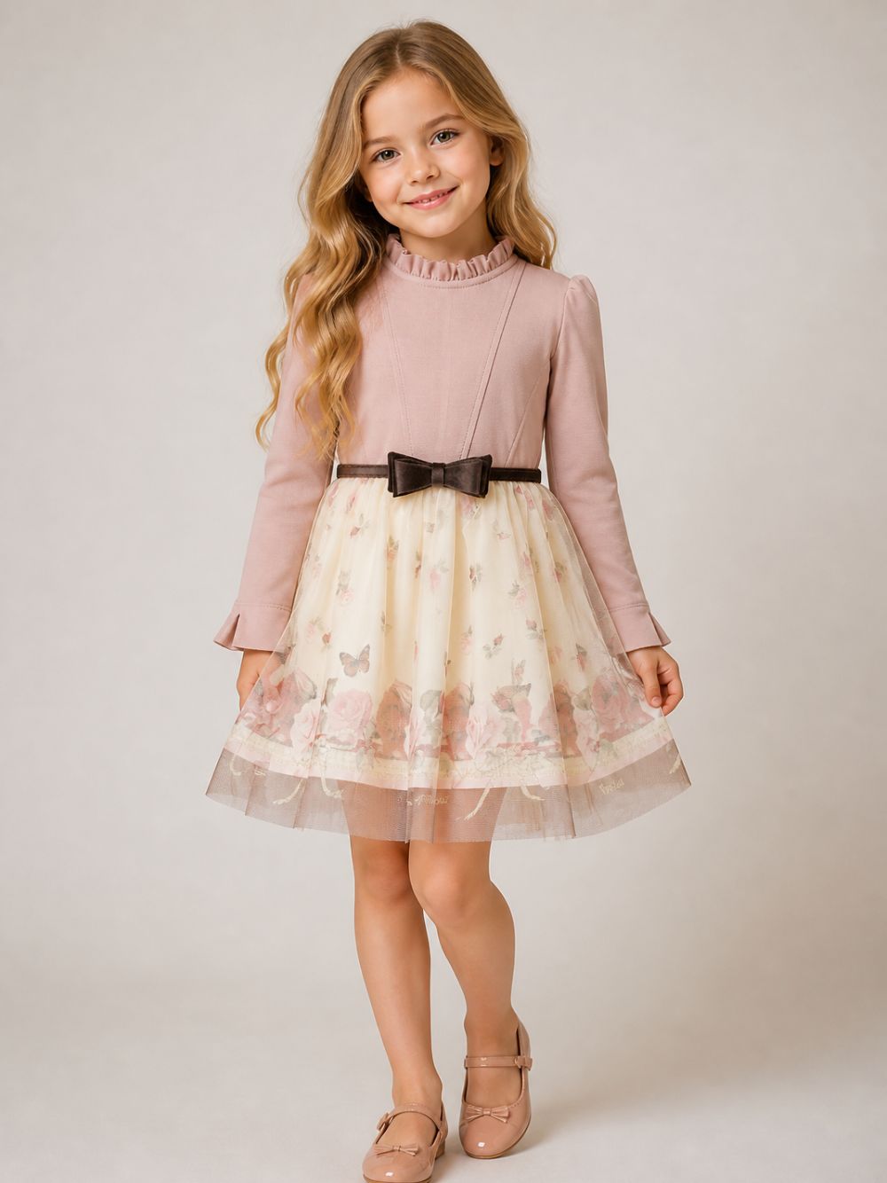 Abito per bambina Monnalisa Kids rosa con stampa a fiori 11H913 8621 0684 MONNALISA KIDS 