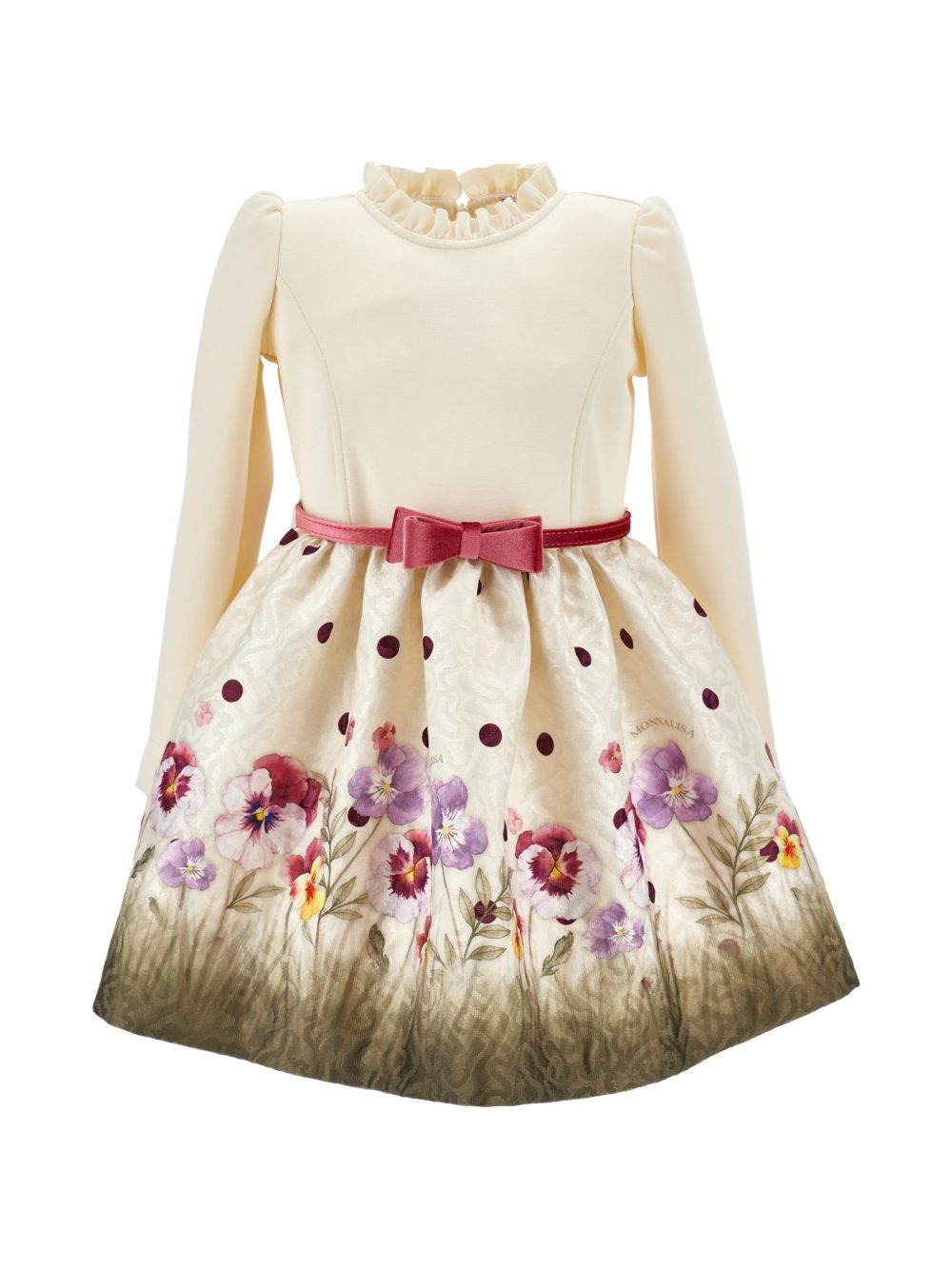 Abito per bambina Monnalisa Kids crema a fiori con ruches 11H917 8677 0184 MONNALISA KIDS 