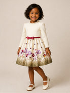 Abito per bambina Monnalisa Kids crema a fiori con ruches 11H917 8677 0184 MONNALISA KIDS 