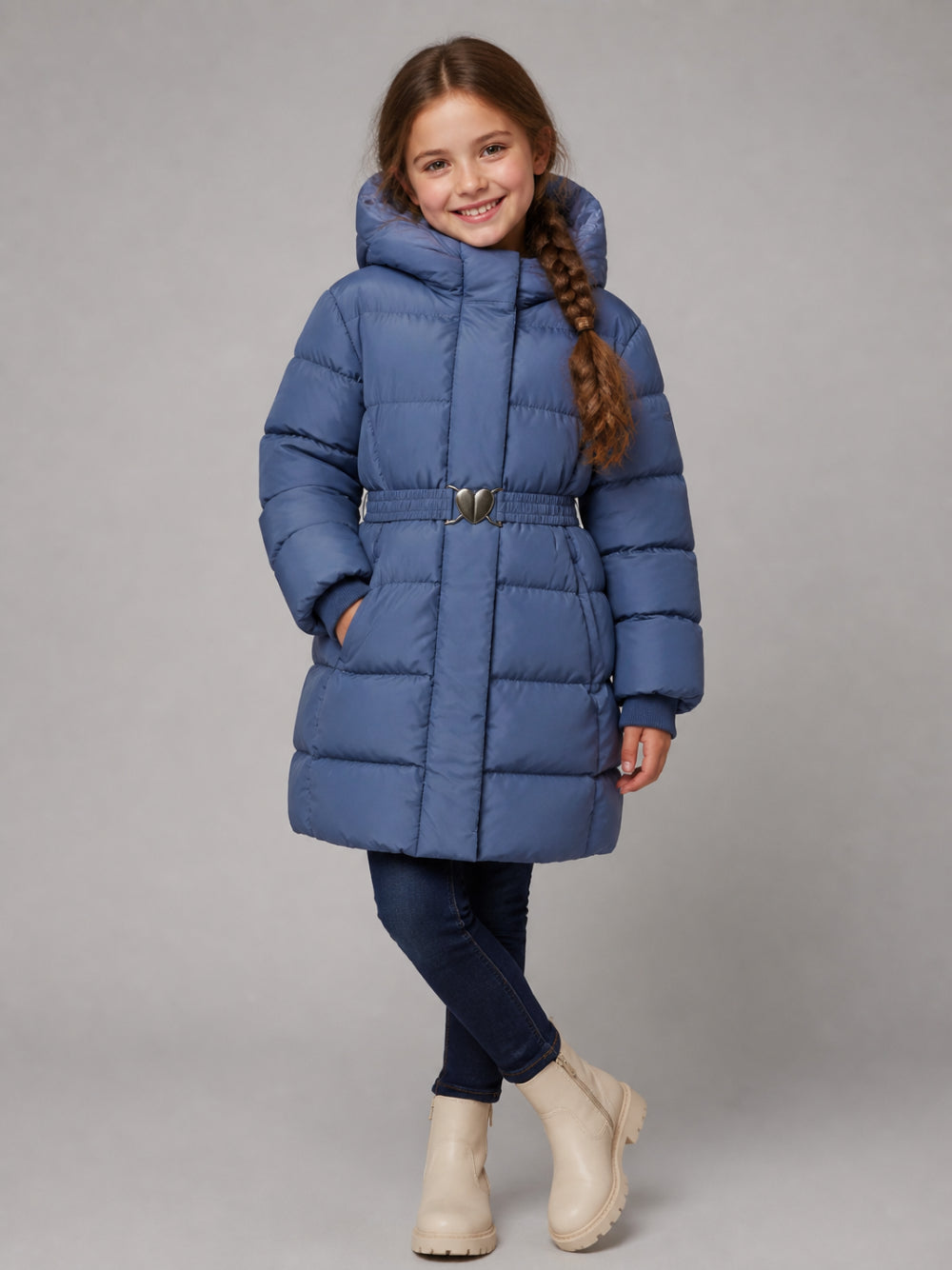 Giubbino per bambina Monnalisa Kids blu con cintura con motivo a cuore 17H100 8020 0051 MONNALISA KIDS 
