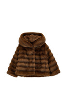 Giacca per bambina Monnalisa Kids marrone in pelliccia sintetica con cappuccio 17H101 8033 0006 MONNALISA KIDS 