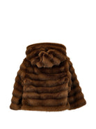 Giacca per bambina Monnalisa Kids marrone in pelliccia sintetica con cappuccio 17H101 8033 0006 MONNALISA KIDS 