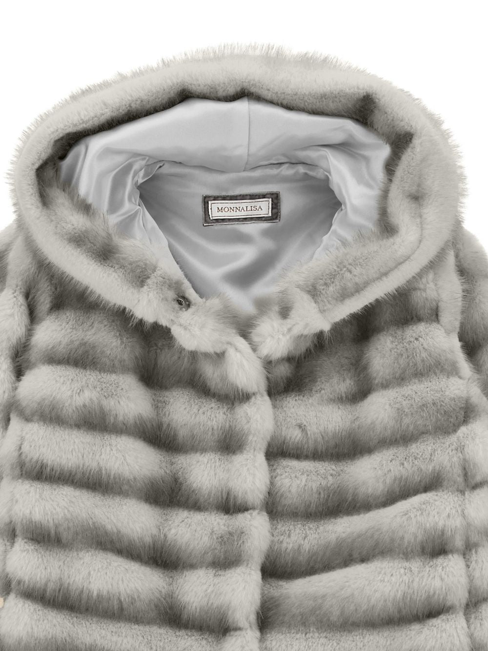 Giacca per bambina Monnalisa Kids grigio in pelliccia sintetica con cappuccio 17H101 8033 0032 MONNALISA KIDS 