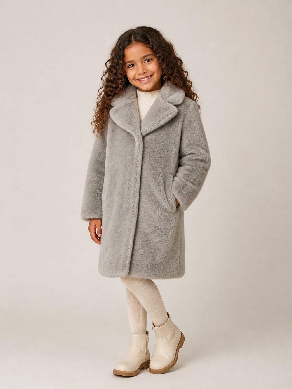 Cappotto per bambina Monnalisa Kids grigio con colletto 17H109 8034 0032 MONNALISA KIDS 