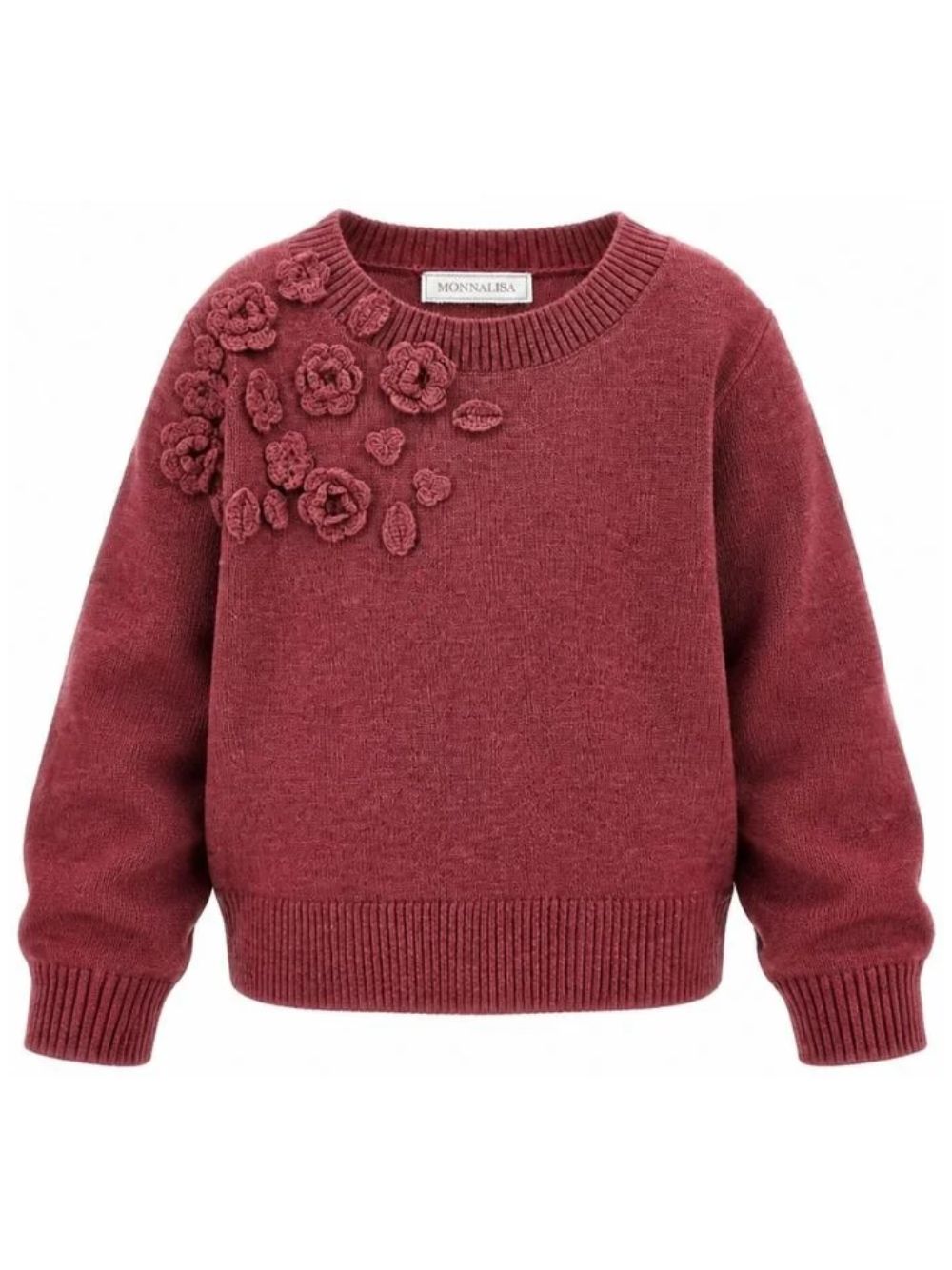 Maglione per bambina Monnalisa Kids rosa con ricamo fiori all'uncinetto sul davanti 17H602 8062 0098 MONNALISA KIDS 
