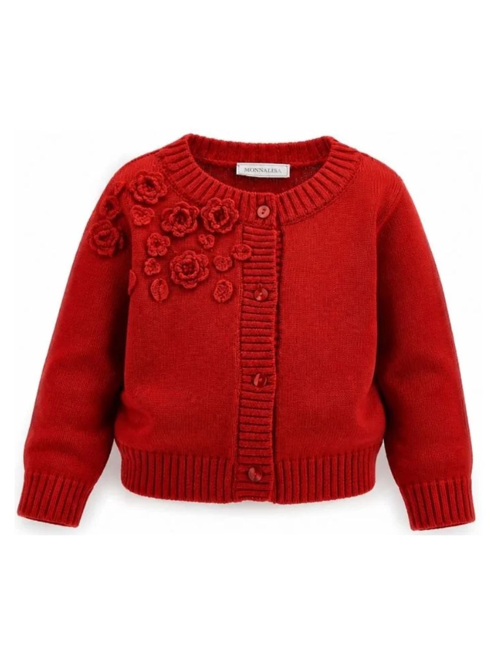 Cardigan per bambina Monnalisa Kids rosso con fiori ricamati all'uncinetto 17H802 8062 0043 MONNALISA KIDS 